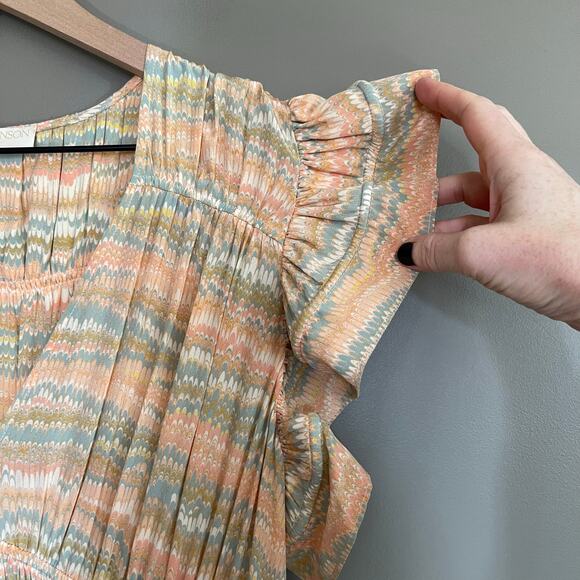 Ulla Johnson Bendetta Dress in Opal Sz 4 Peach Cream Blue Silk Chiffon Ruffles - Picture 12 of 16